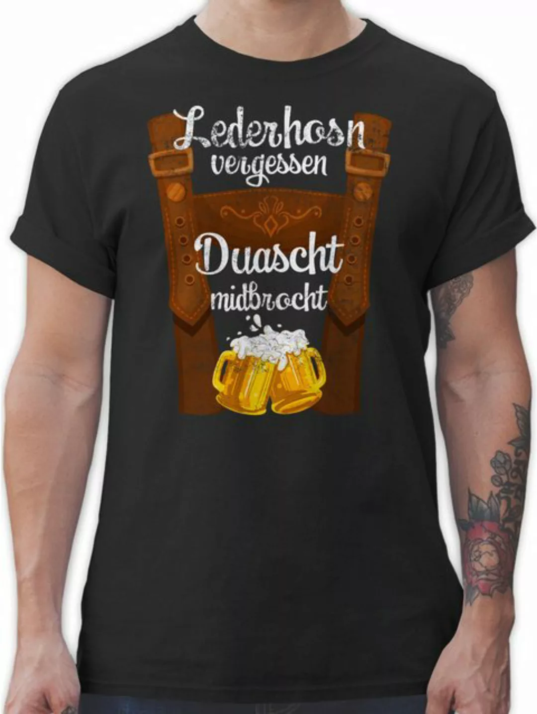 Shirtracer T-Shirt Lederhosn vergessen Duascht midbrocht Mode für Oktoberfe günstig online kaufen