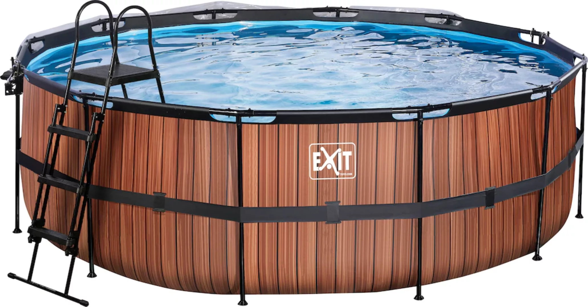 EXIT Wood Pool Braun ø 427 x 122 cm m. Sandfilterpumpe, Abdeckung u. Wärmep günstig online kaufen