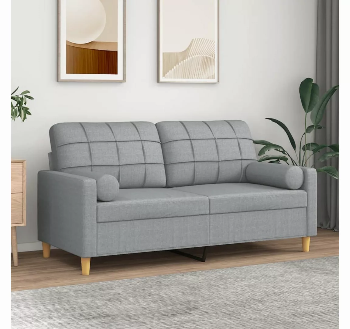 vidaXL Sofa 2-Sitzer-Sofa mit Zierkissen Hellgrau 140 cm Stoff günstig online kaufen