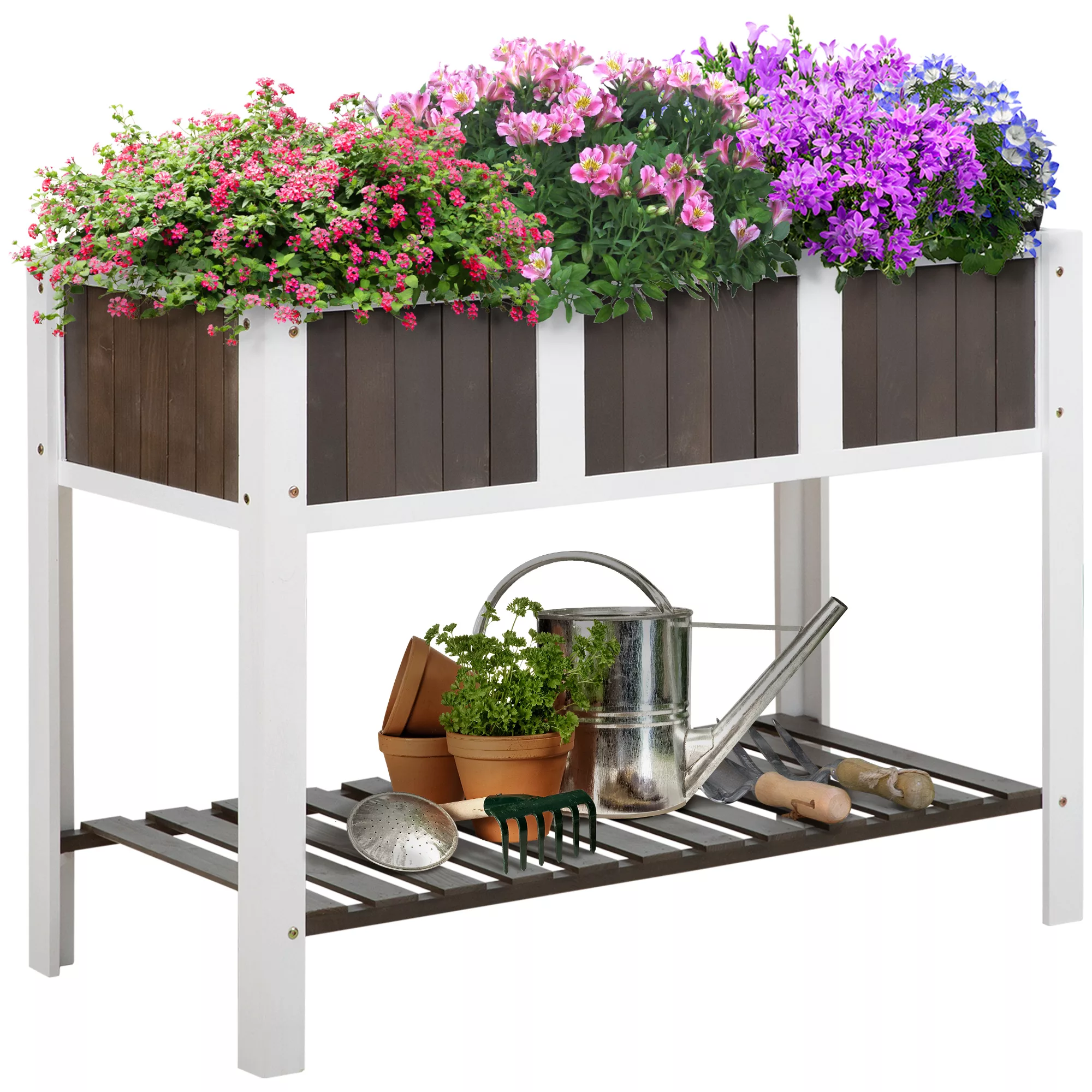 Outsunny Pflanztisch  Gartenarbeitstisch aus Holz mit Regal, ideal für Gemü günstig online kaufen