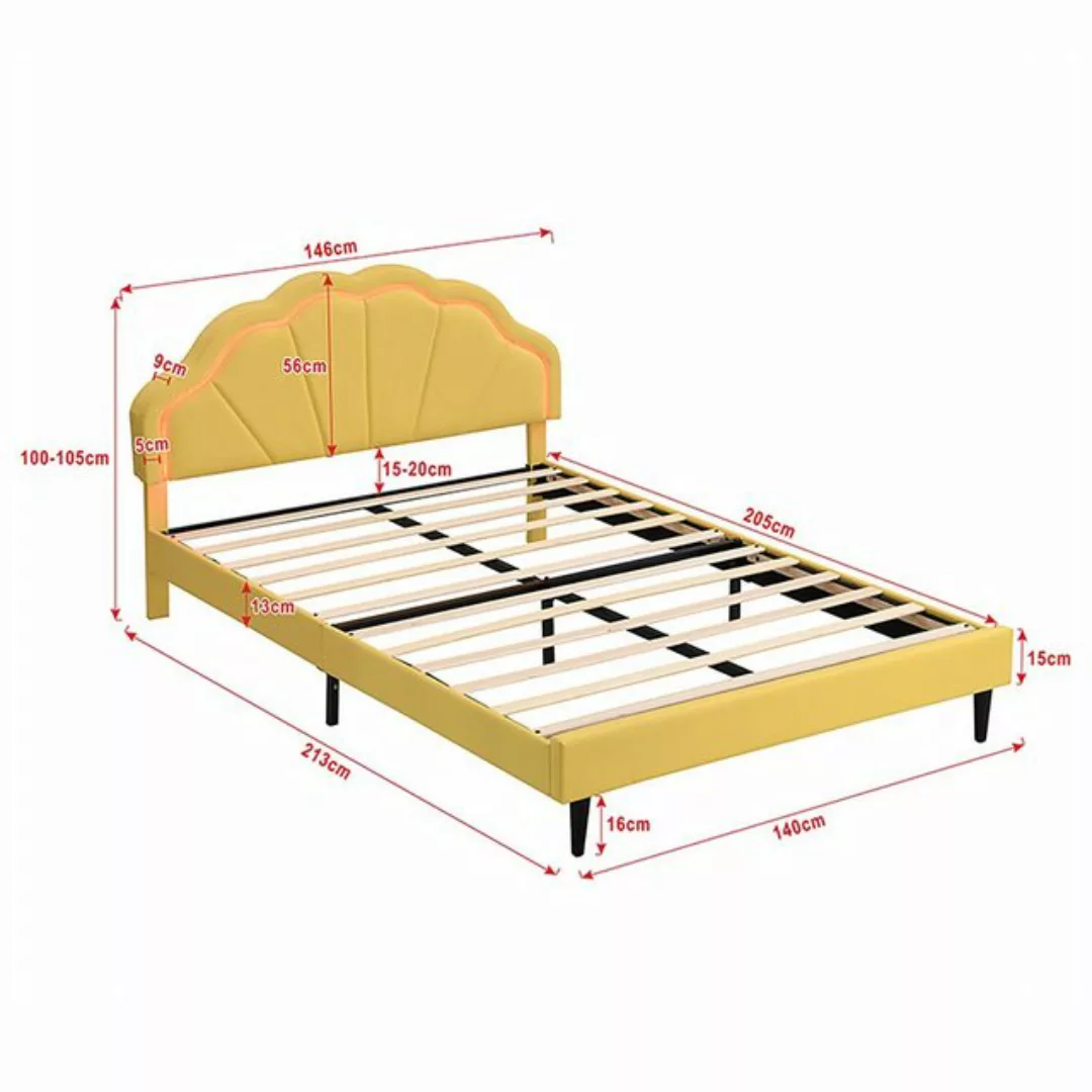 REDOM Polsterbett 140*200cm Doppelbett Funktionsbett Bett (flächiges Doppel günstig online kaufen