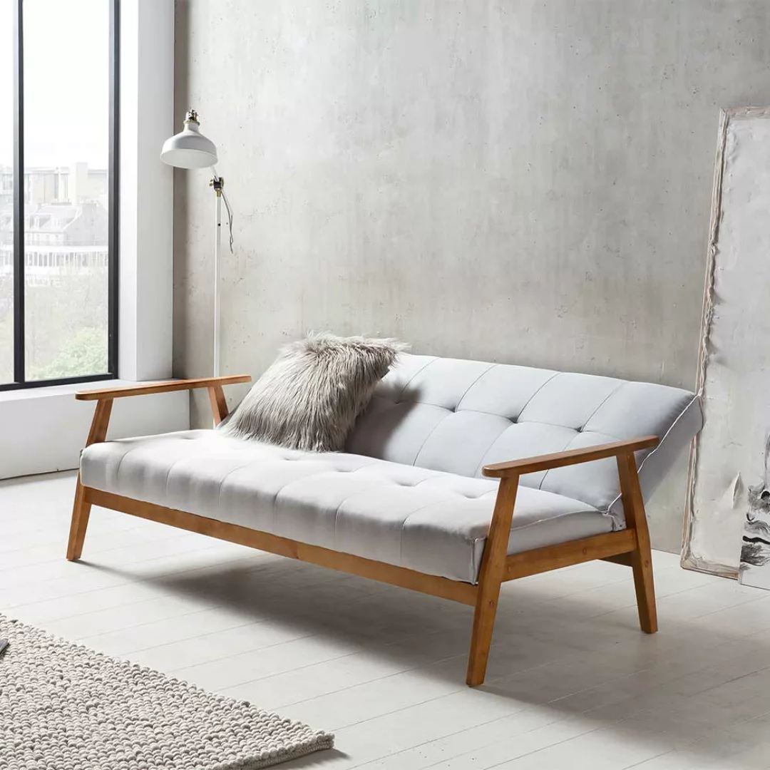 Zweier Sofa in Hellgrau Webstoff Schlaffunktion günstig online kaufen