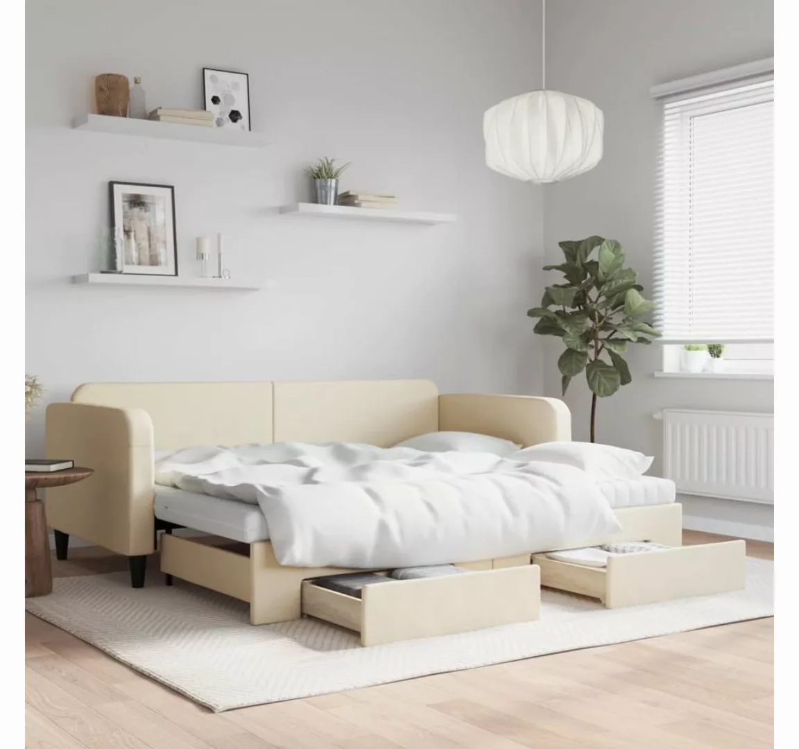 vidaXL Gästebett Gästebett Tagesbett Ausziehbar mit Schubladen Creme 90x200 günstig online kaufen