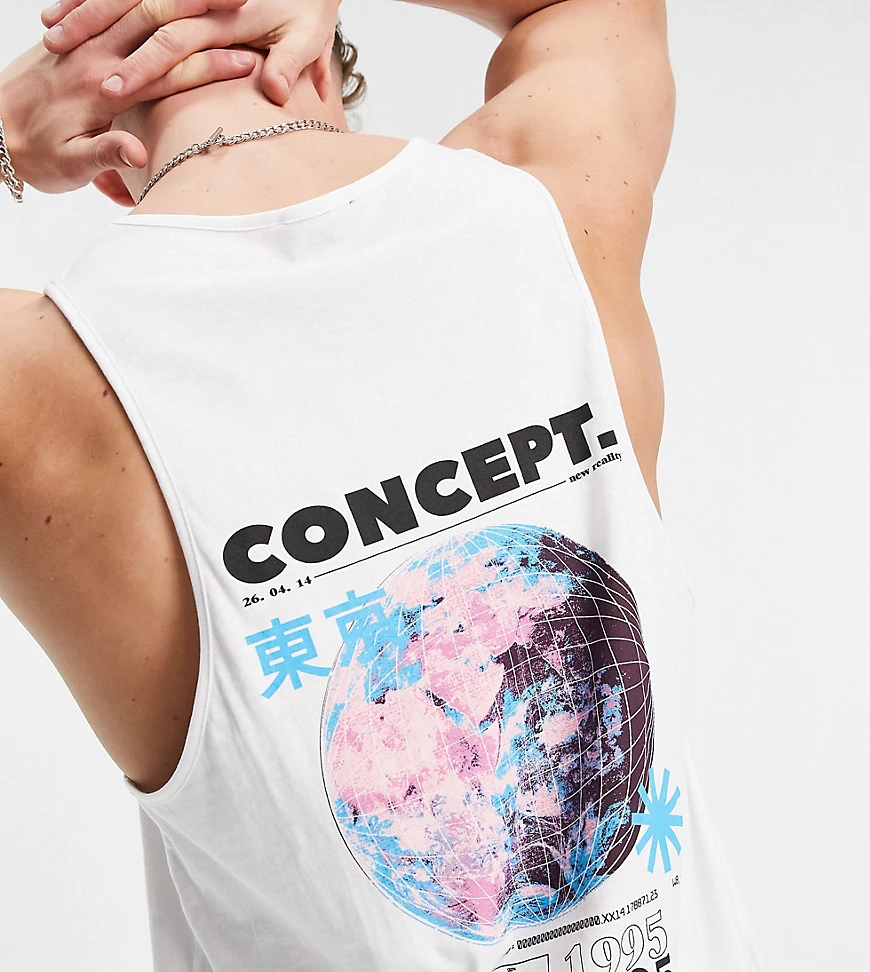 New Look – Trägertop mit „Concept”-Rückenprint in Weiß-Schwarz günstig online kaufen