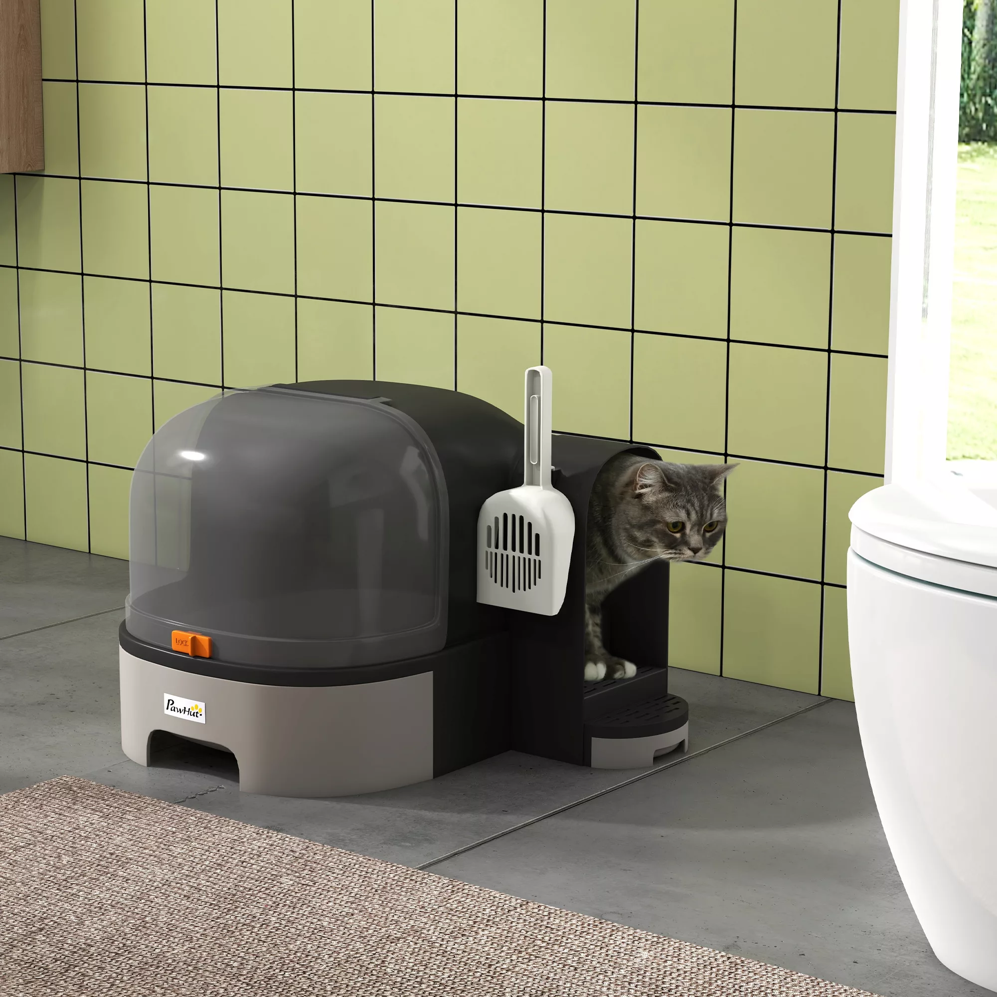 PawHut Katzentoilette  Katzenhaus mit Schaufel, 2 herausziehbare Bodenwanne günstig online kaufen