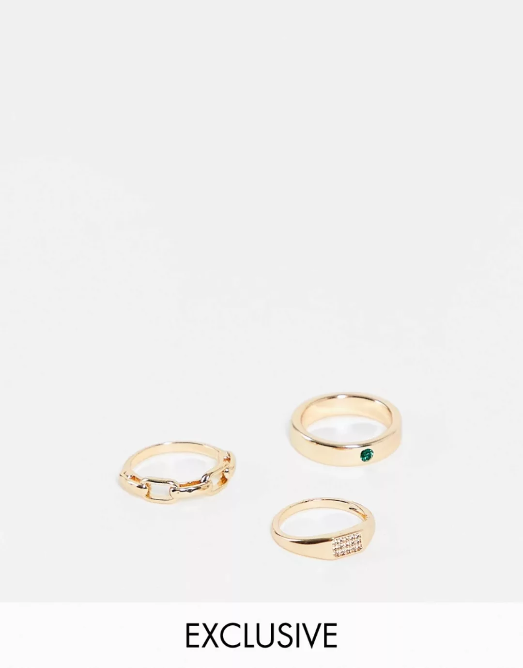 Reclaimed Vintage Inspired – 3er-Pack Ringe in Gold-Goldfarben günstig online kaufen