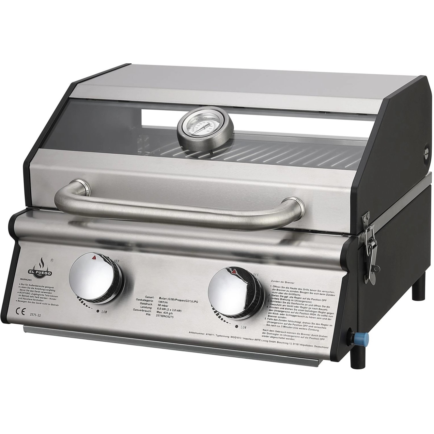 EL Fuego Gasgrill Jesolo 31,2 cm x 47,5 cm x 43,5 cm Schwarz-Silber günstig online kaufen