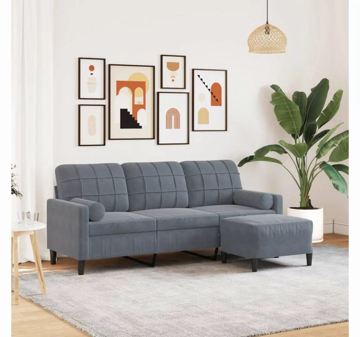 vidaXL Sofa 3-Sitzer-Sofa mit Hocker Samt, 180 cm, Dunkelgrau günstig online kaufen