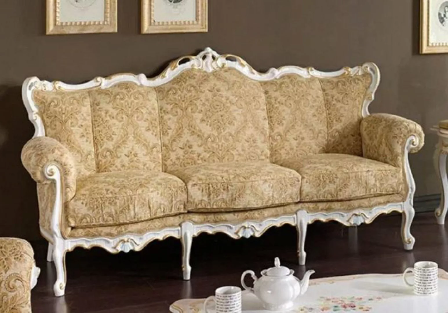 Casa Padrino Sofa Luxus Barock Sofa Beige / Weiß / Gold - Handgefertigtes W günstig online kaufen