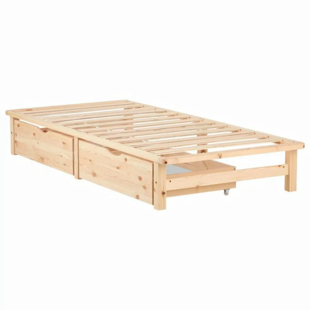 Homestyle4u Holzbett 90x200 Einzelbett Palettenbett Natur Holz Kiefer, inkl günstig online kaufen