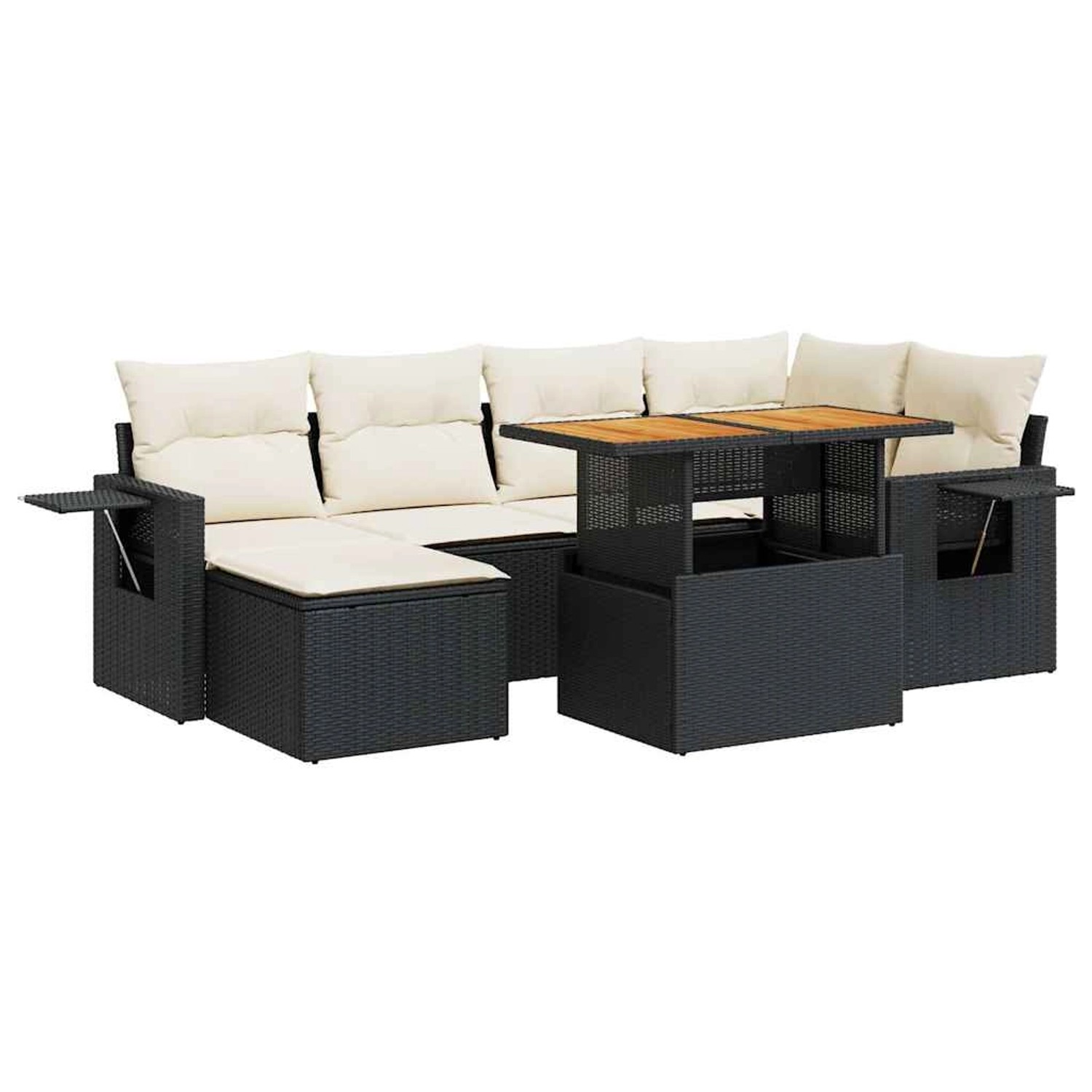 vidaXL 7-Tlg Garten-Sofagarnitur mit Kissen Schwarz Poly Rattan 3327171 günstig online kaufen