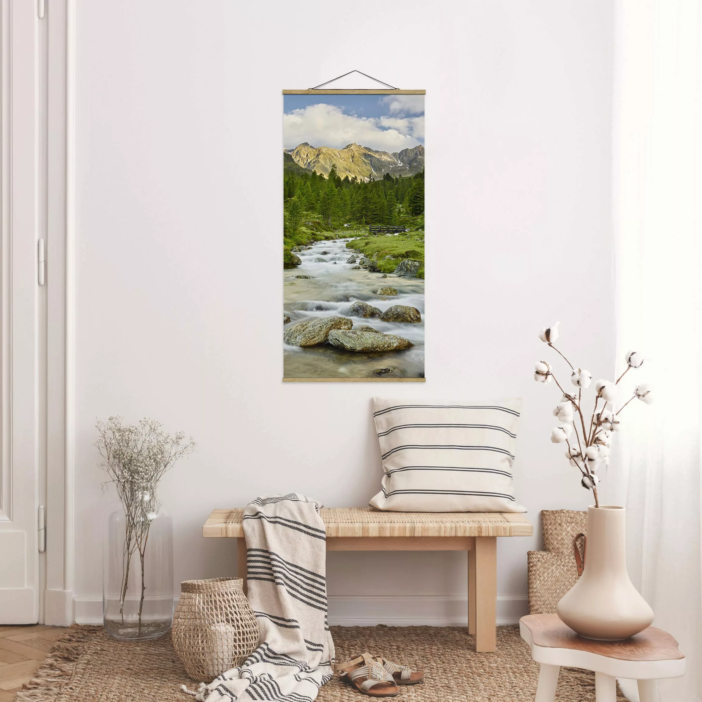 Stoffbild Wald mit Posterleisten - Hochformat Debanttal Nationalpark Hohe T günstig online kaufen