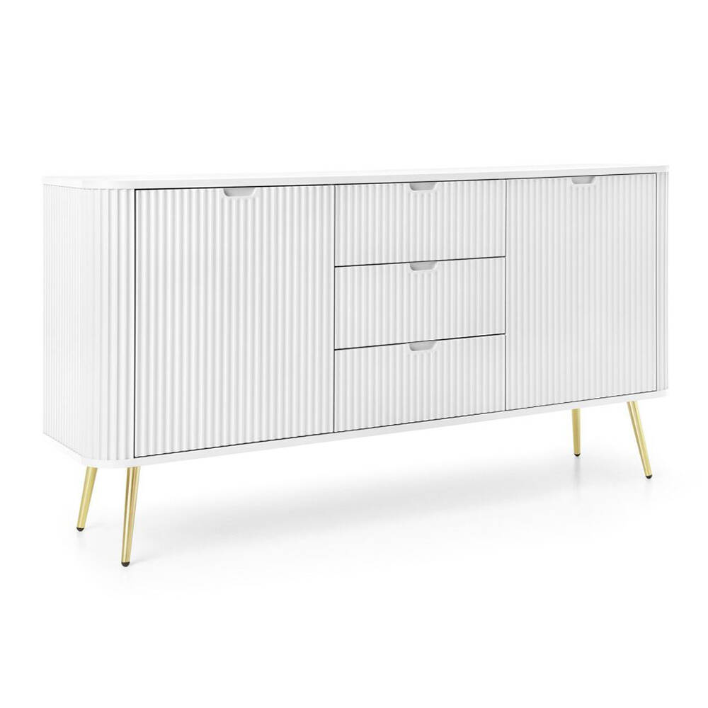 Sideboard weiß gerillt, Füße in goldfarben, ZARA-160 günstig online kaufen