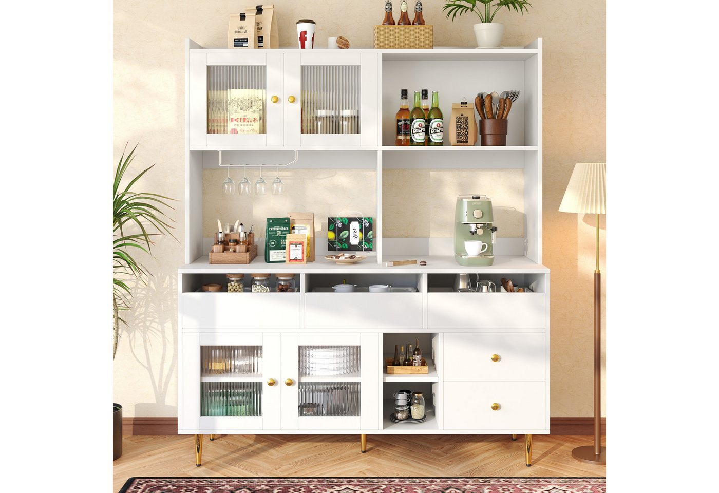 Flieks Hochschrank Küchenbuffet (145x39x171 cm, 1-St) Küchenschränke mit Ar günstig online kaufen