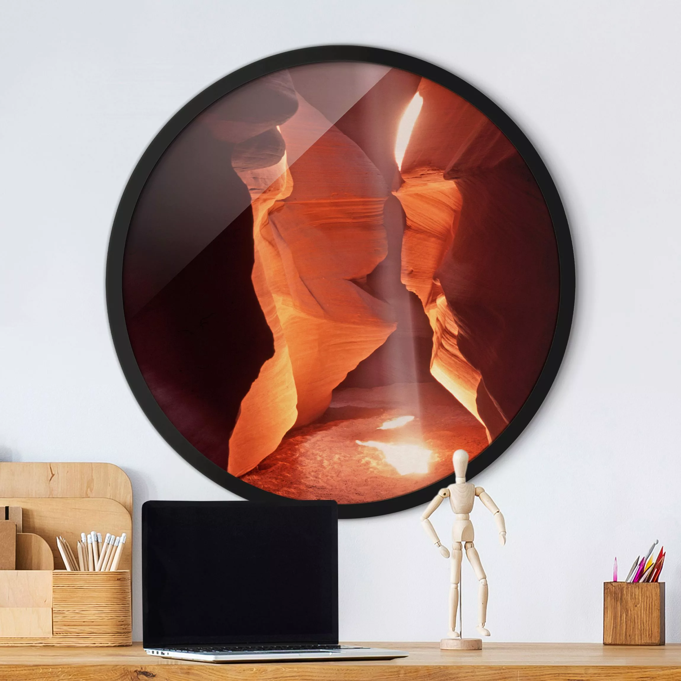 Rundes Gerahmtes Bild Lichtschacht im Antelope Canyon günstig online kaufen