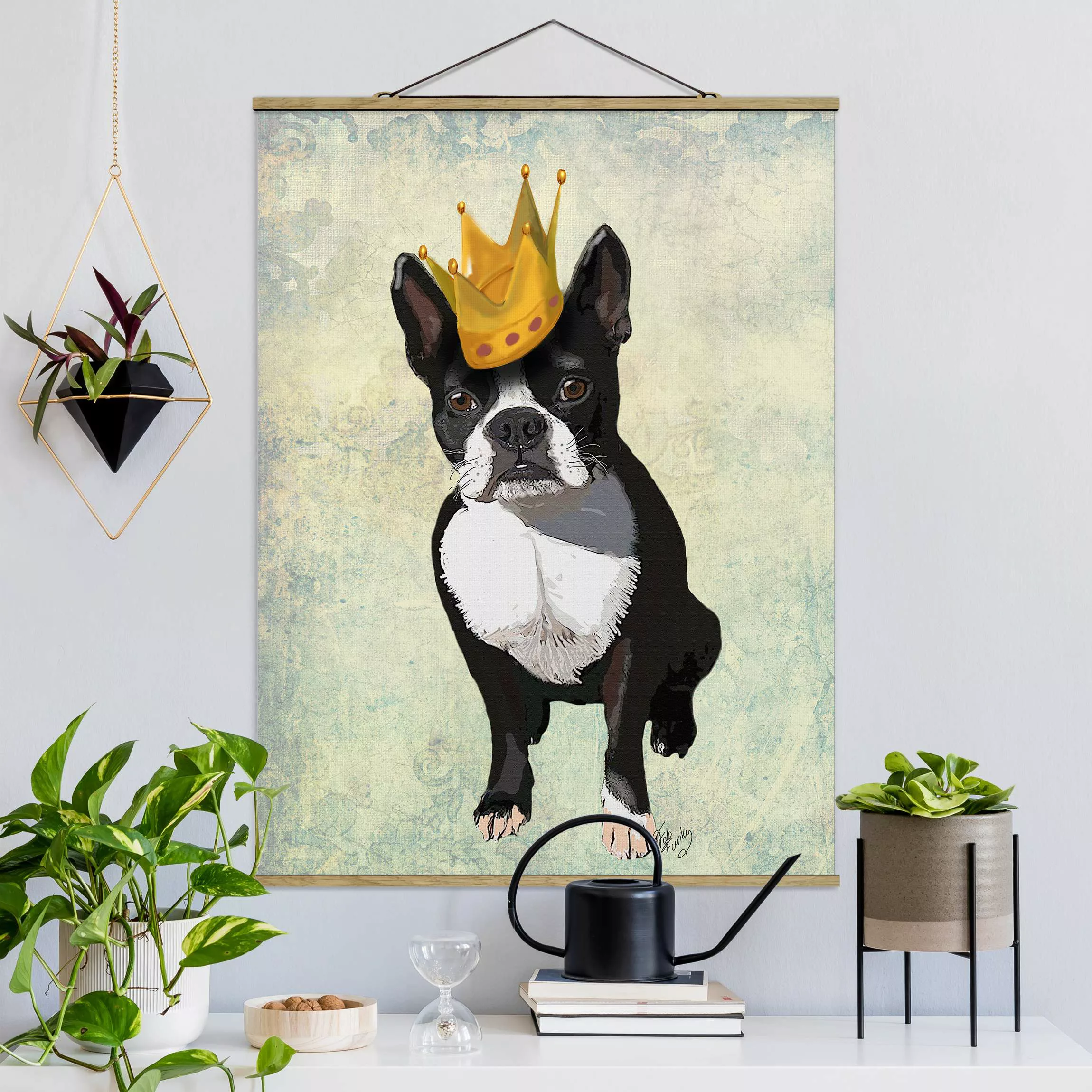 Stoffbild Tiere mit Posterleisten - Hochformat Tierportrait - Terrierkönig günstig online kaufen