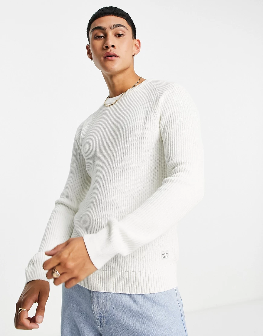 Jack & Jones – Originals – Gerippter Pullover in Weiß günstig online kaufen