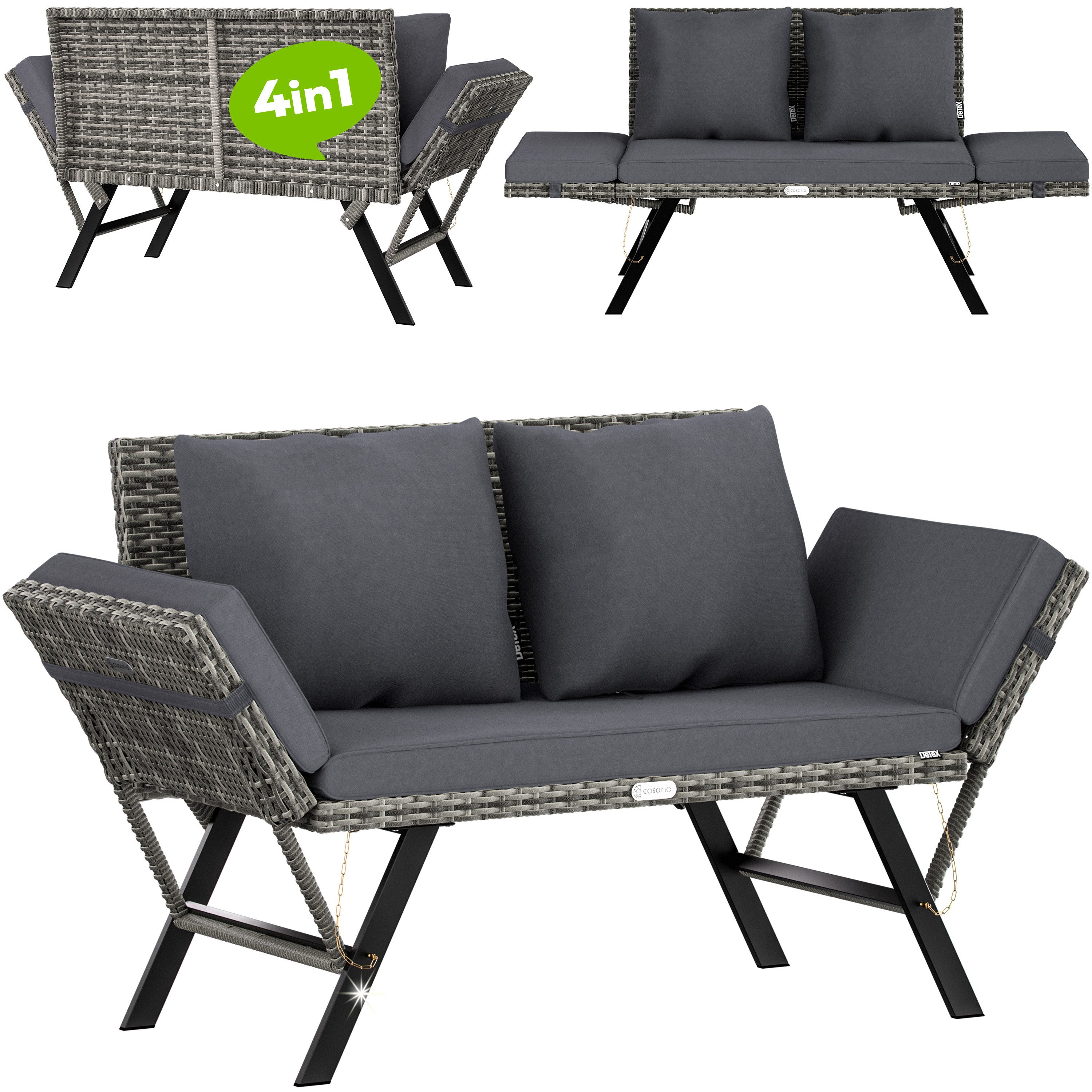 Casaria Gartenbank, Polyrattan mit Liegefunktion Wetterfest günstig online kaufen