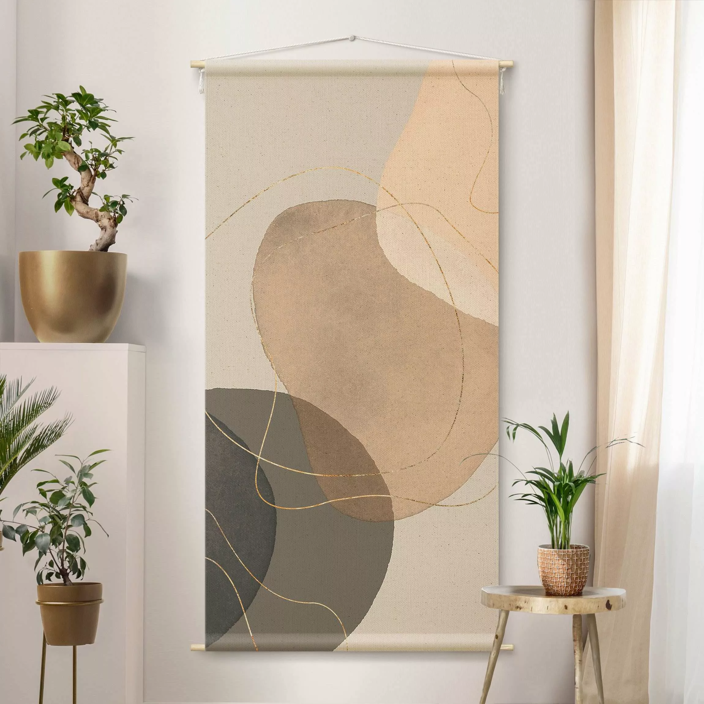 Wandteppich Verspielte Impressionen in Beige günstig online kaufen