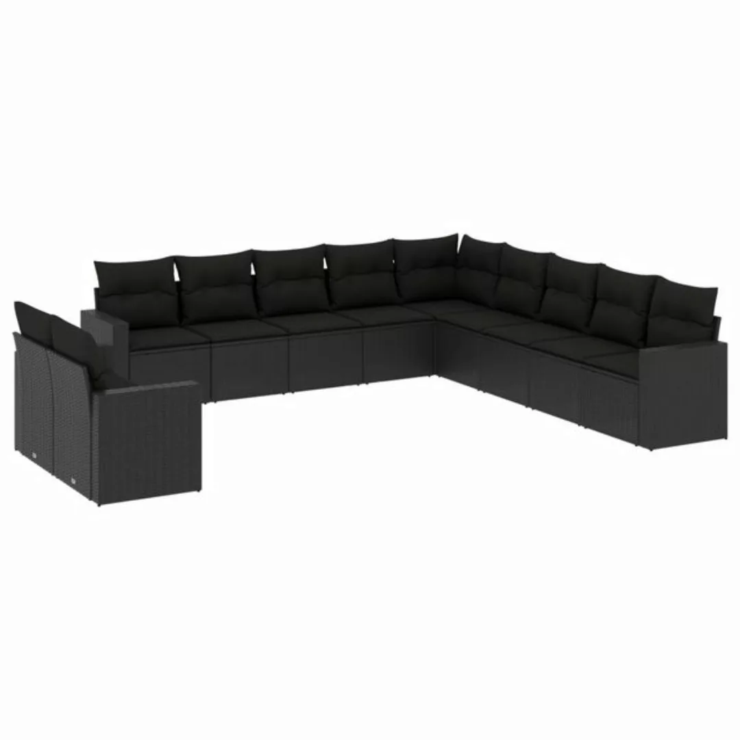 vidaXL Sofaelement 11-tlg. Garten-Sofagarnitur mit Kissen Schwarz Poly Ratt günstig online kaufen