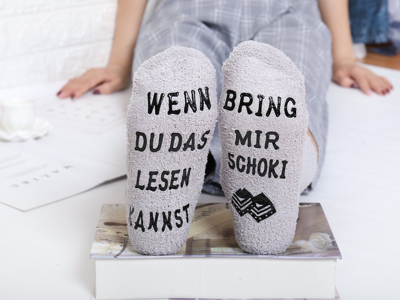 Lucadeau Kuschelsocken mit Spruch "bring mir günstig online kaufen