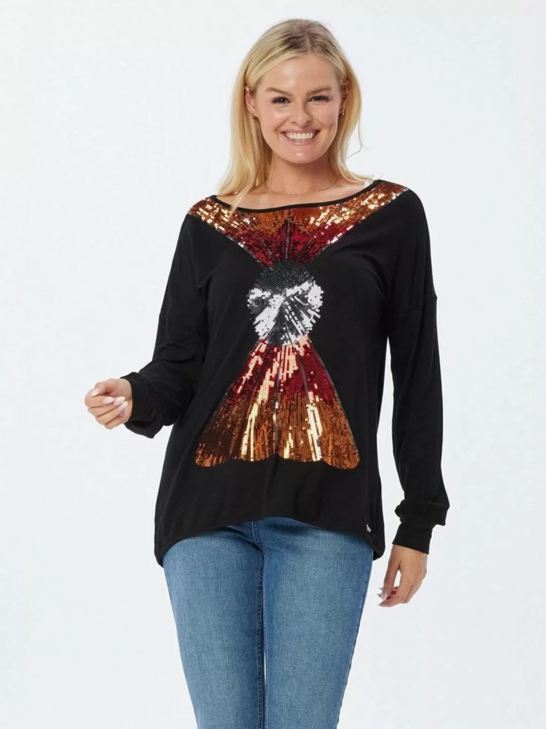 Sarah Kern Langarmshirt Sweatshirt figurumspielend mit Paillettenstickerei günstig online kaufen