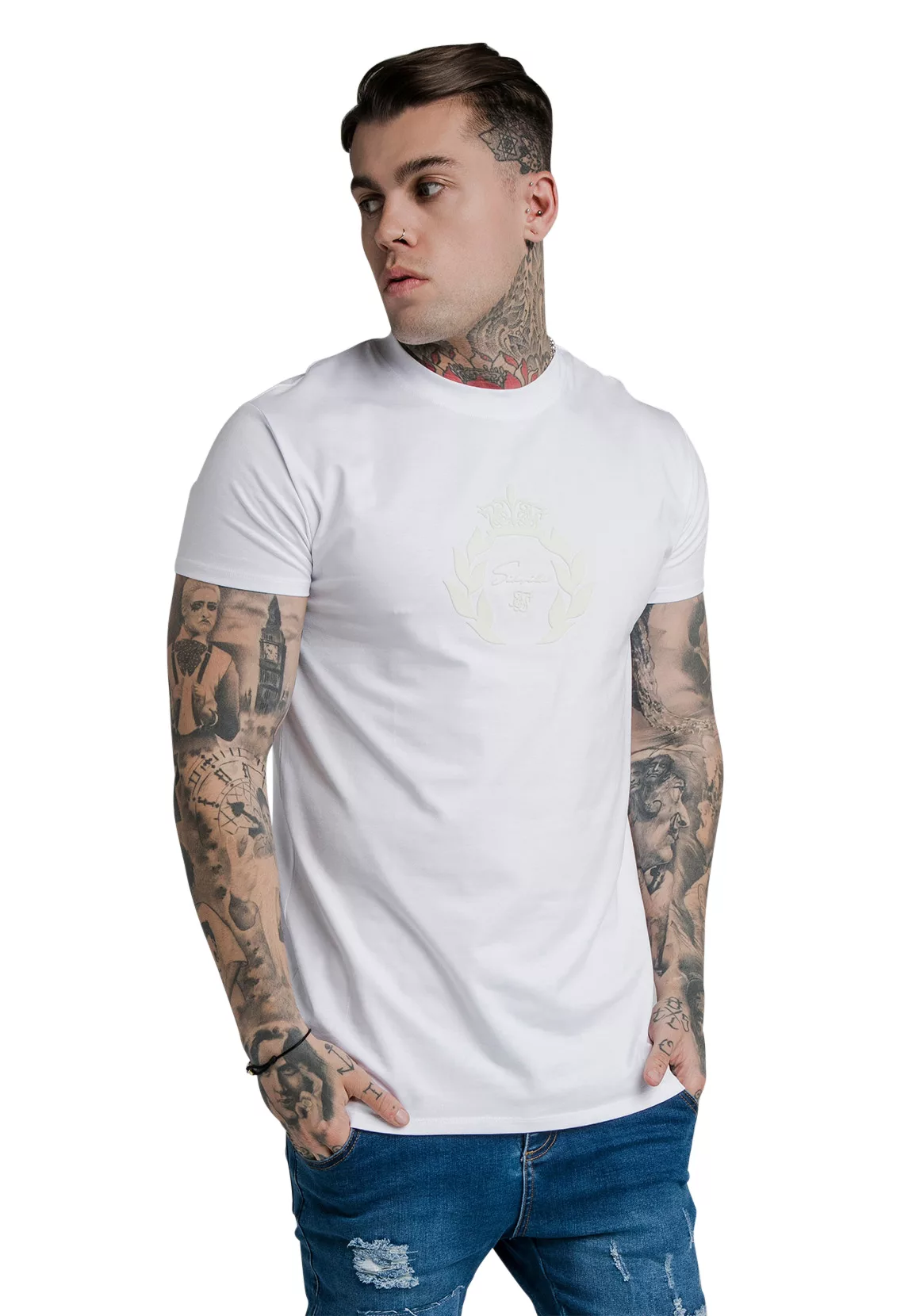 SikSilk T-Shirt Herren S/S EMBOSSED FITTED BOX TEE SS-17023 White günstig online kaufen