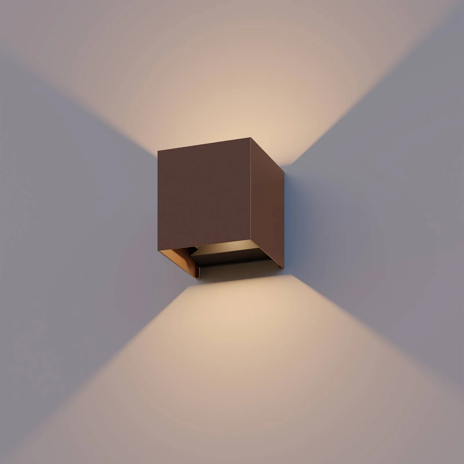 Calex LED-Außenwandlampe Cube, up/down, Höhe 10cm, rostbraun günstig online kaufen