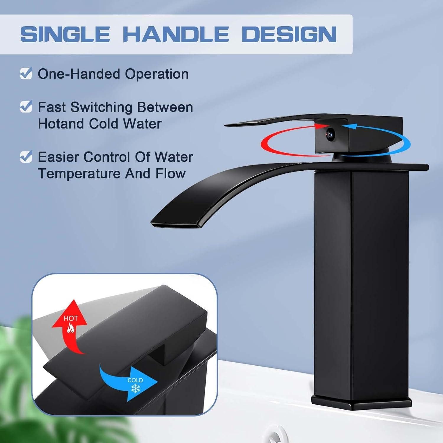 LuxusKollektion Waschtischarmatur Wasserhahn Bad Schwarz Wasserfall günstig online kaufen