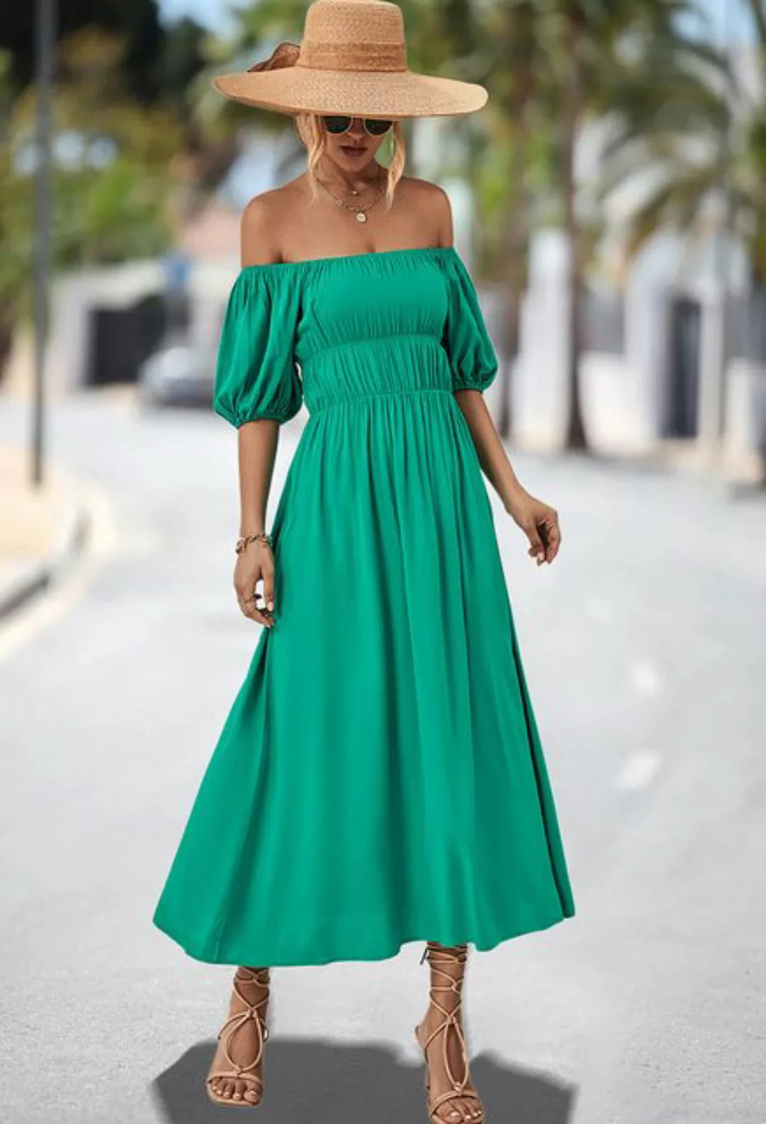 SEGUEN Sommerkleid Sommerliches One-Shoulder-Kleid im Resort-Stil Elegantes günstig online kaufen