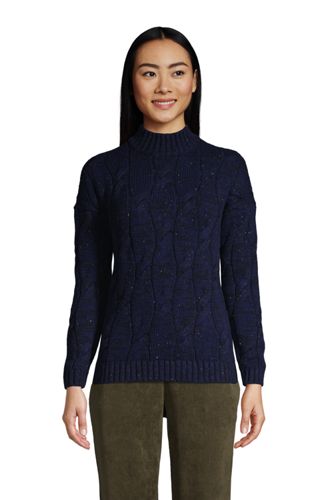 Stehkragenpullover aus Baumwollmix mit Zopfmuster, Damen, Größe: XS Normal, günstig online kaufen