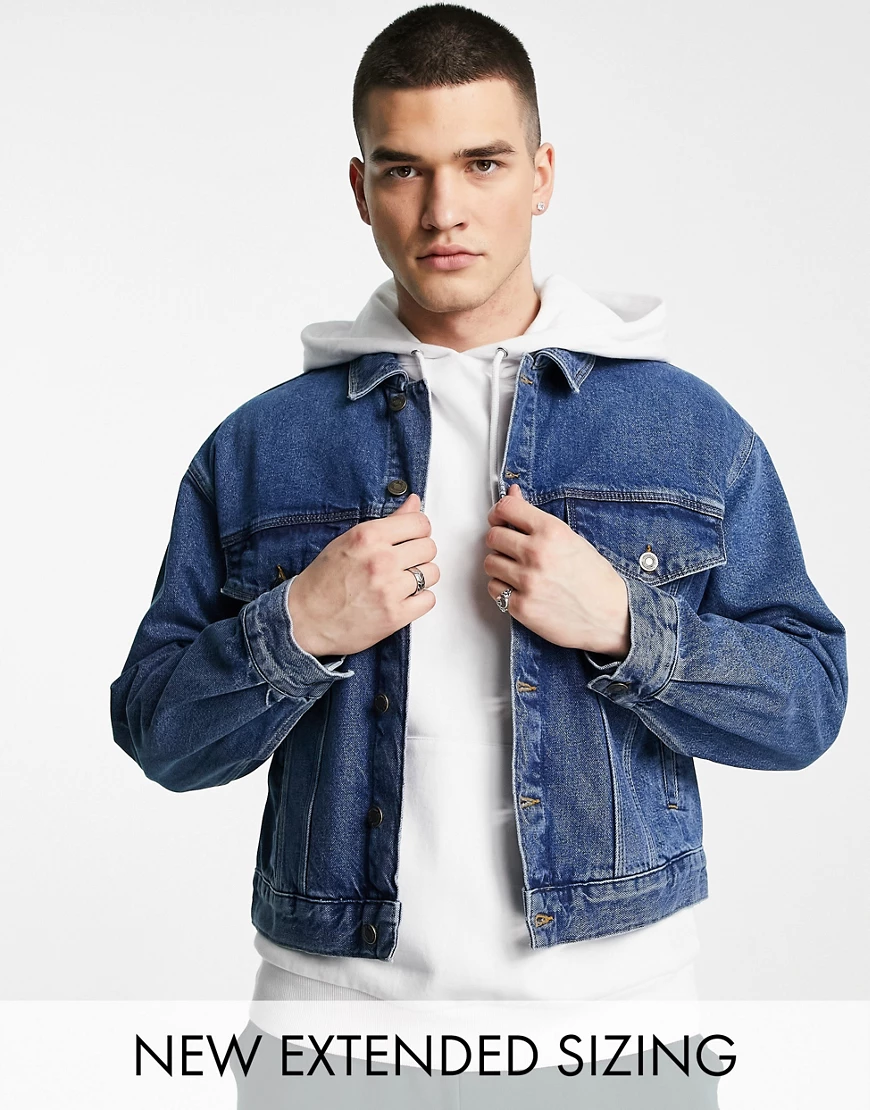ASOS DESIGN – 90er-Jeansjacke in mittlerer Waschung-Blau günstig online kaufen
