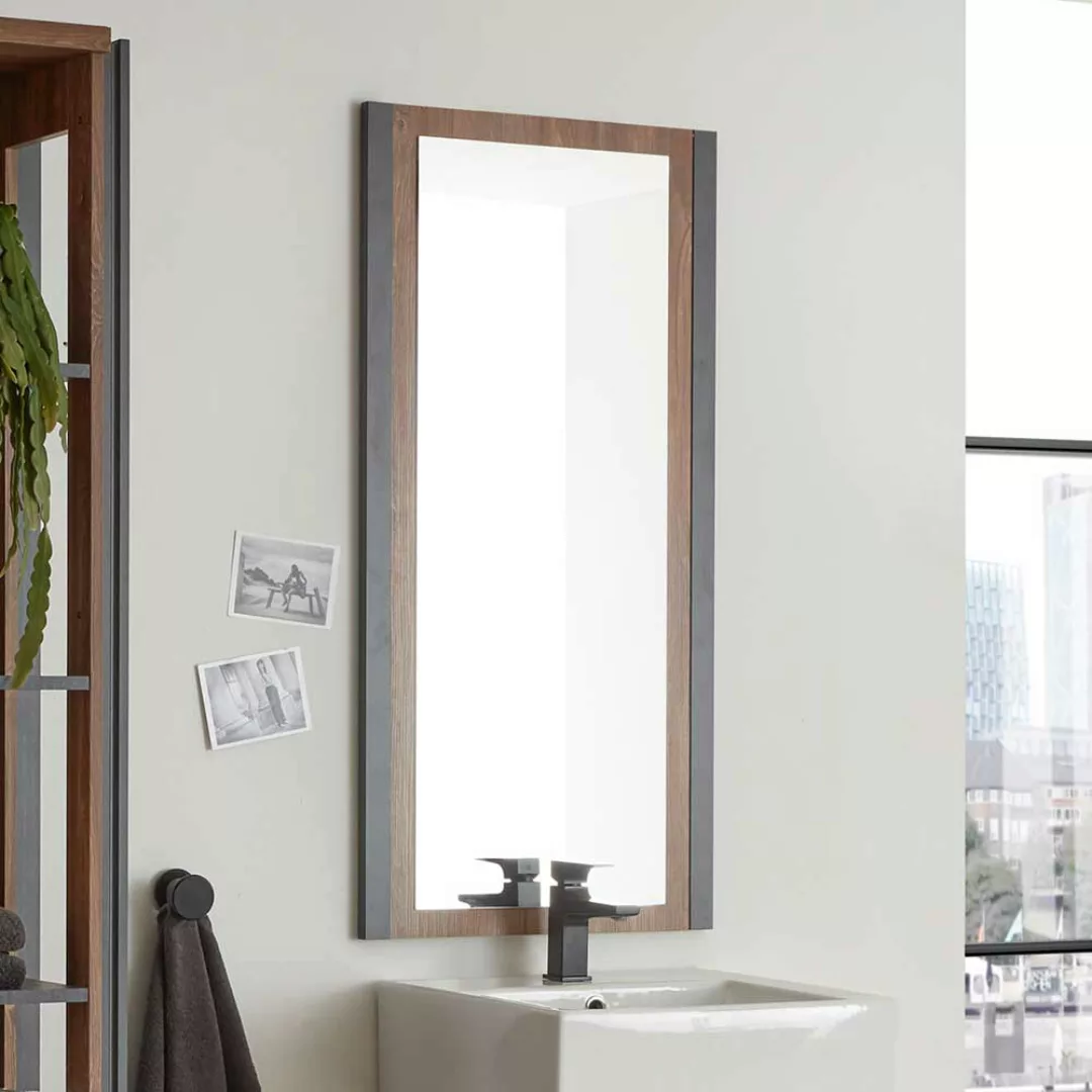 Badspiegel Rahmen Grau und Eiche dunkel Wandmontage günstig online kaufen