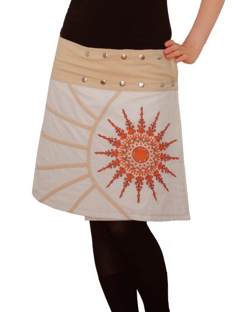 PUREWONDER Wickelrock Damen Rock mit Mandala-Blume bestickt sk193 Baumwolle günstig online kaufen