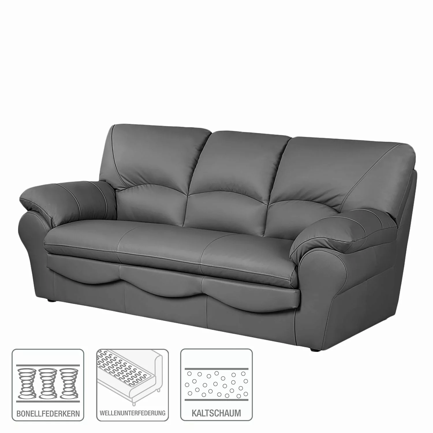 home24 Modoform Sofa Torsby 3-Sitzer Grau Kunstleder 205x92x85 cm mit Schla günstig online kaufen
