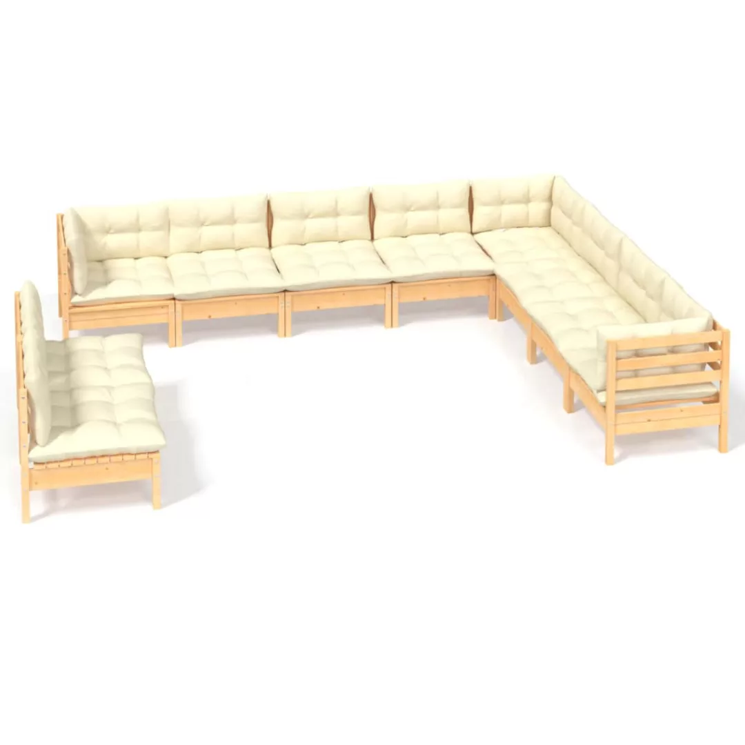 10-tlg. Garten-lounge-set Mit Creme Kissen Massivholz Kiefer günstig online kaufen