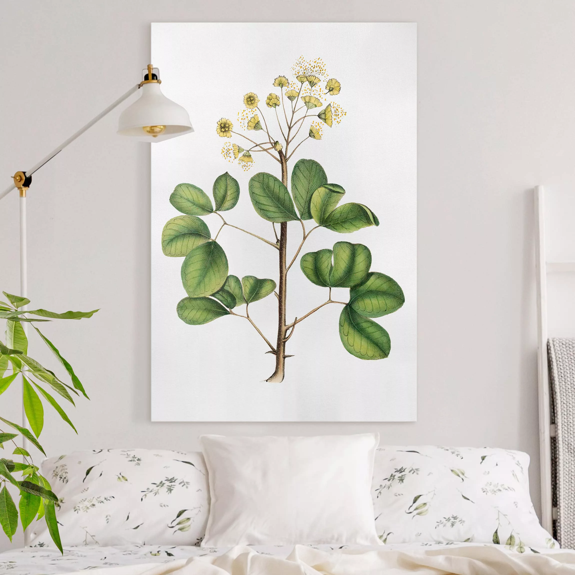Leinwandbild Botanik - Hochformat Laubwerk mit Blüten IV günstig online kaufen