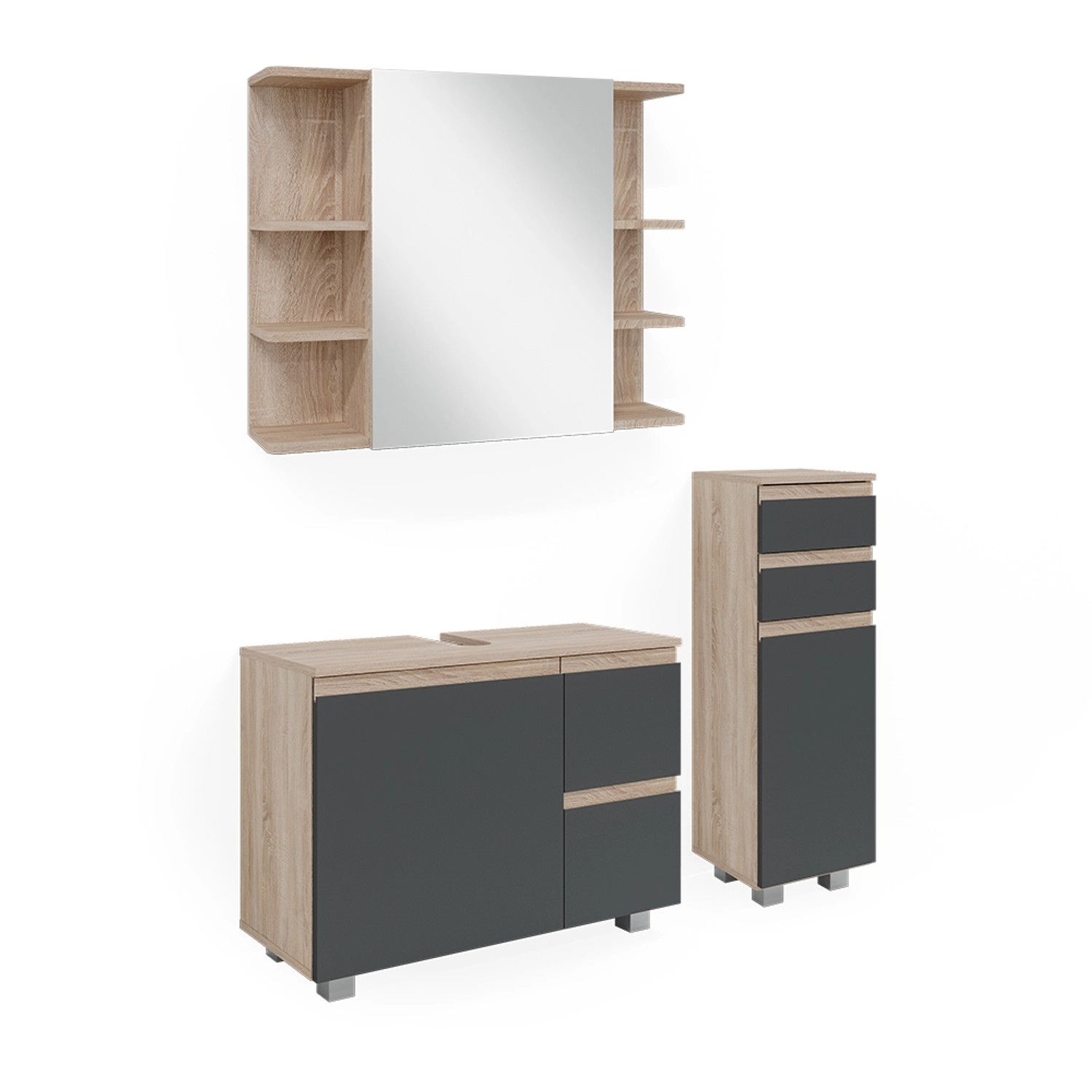 Vicco Badmöbel-Set J-Shape, Anthrazit/Sonoma, 3 Teile, günstig online kaufen