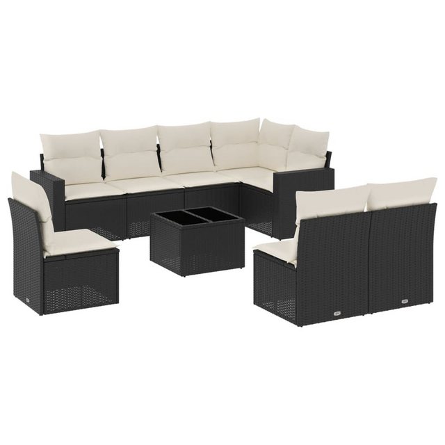 vidaXL Sofaelement 9-tlg. Garten-Sofagarnitur mit Kissen Schwarz Poly Ratta günstig online kaufen