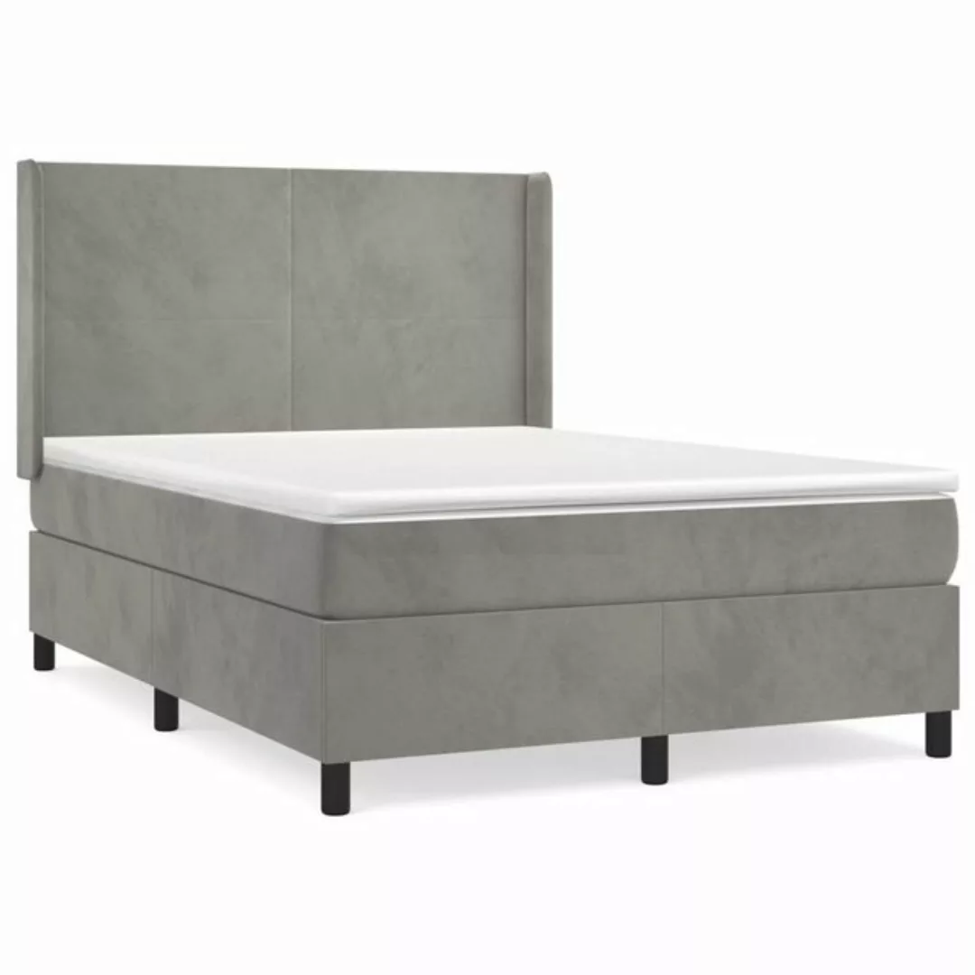 furnicato Bett Boxspringbett mit Matratze Hellgrau 140x200 cm Samt günstig online kaufen