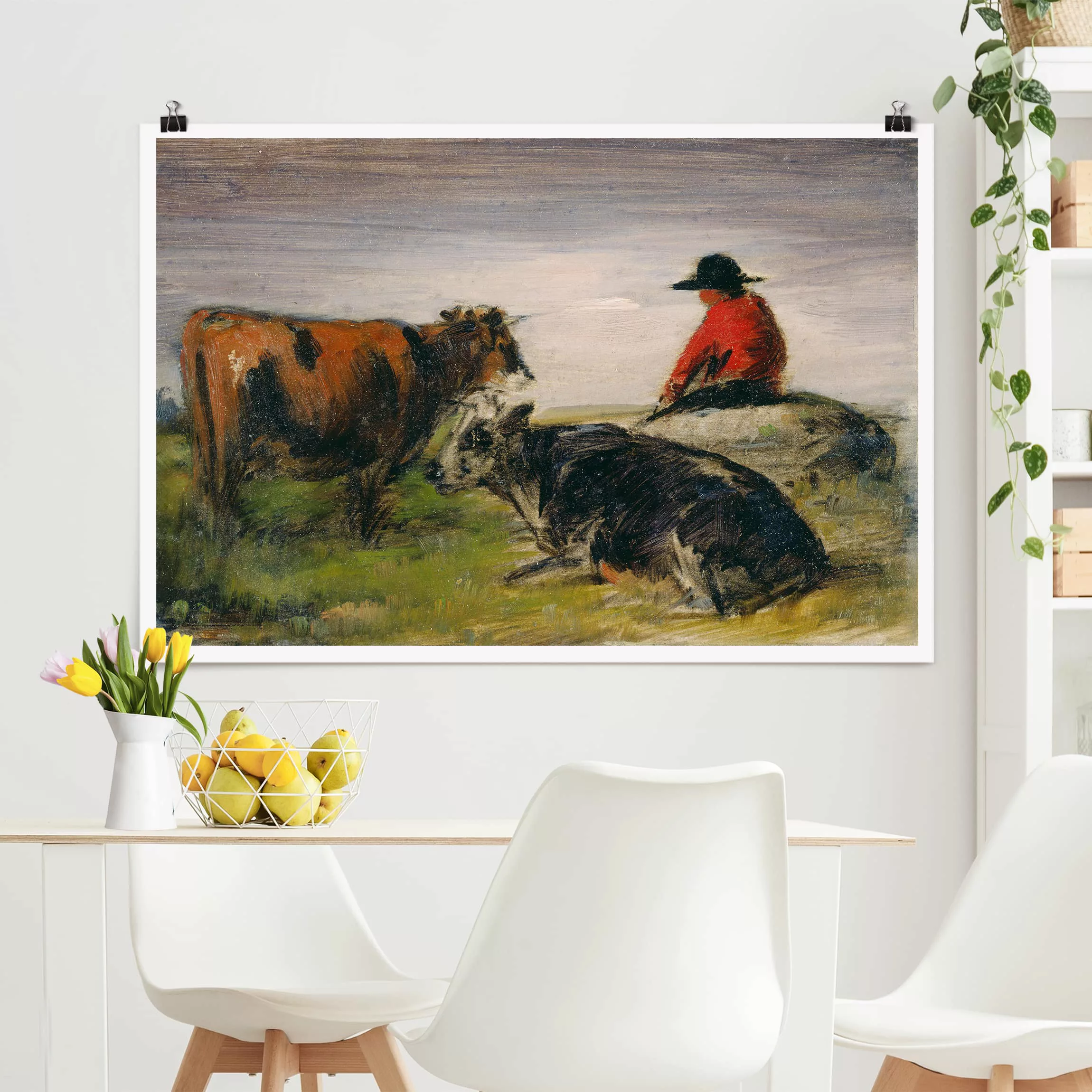 Poster Kunstdruck - Querformat Wilhelm Busch - Hirte mit Kühen günstig online kaufen