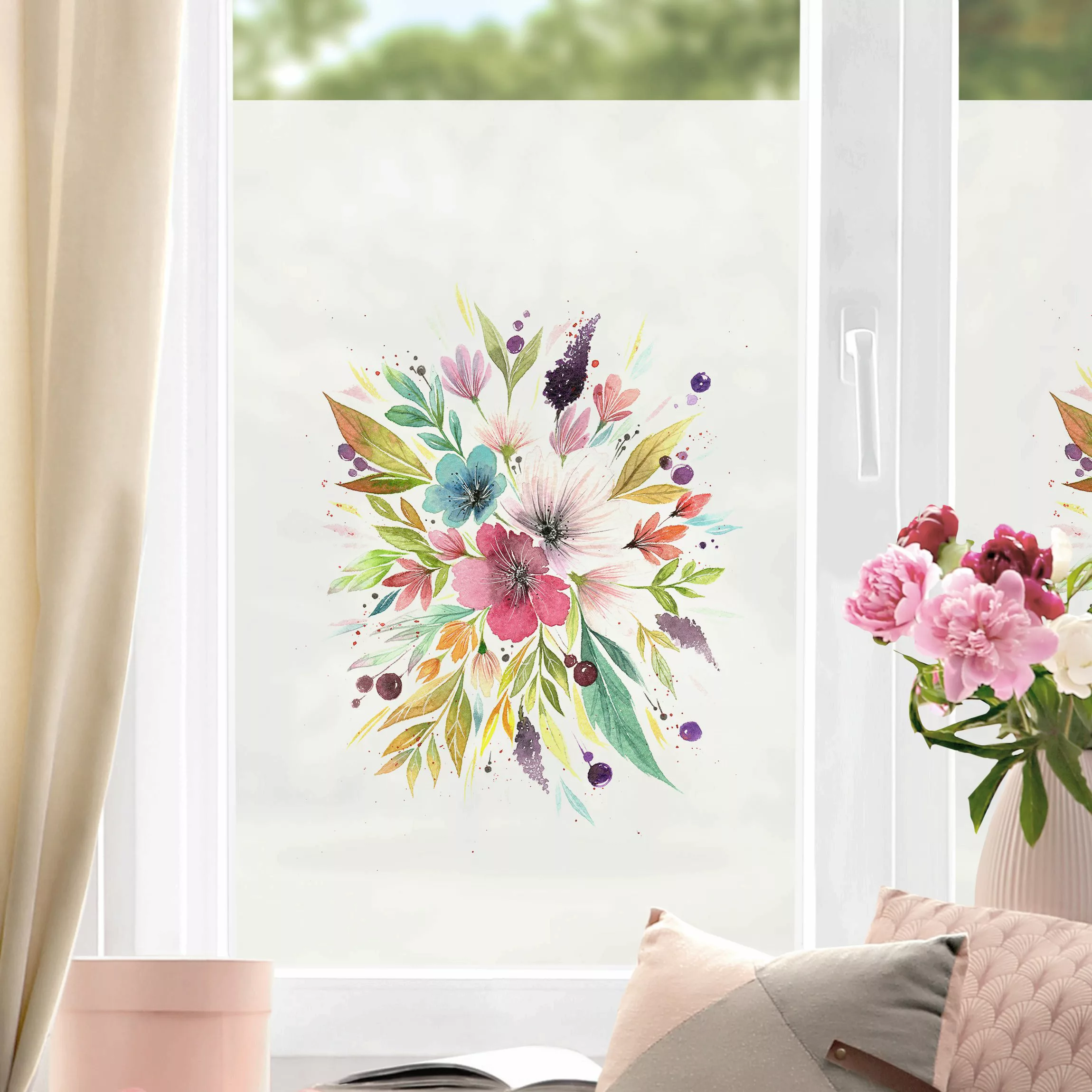 Fensterfolie Esther Meinl - Aquarell Bouquet im Frühling günstig online kaufen