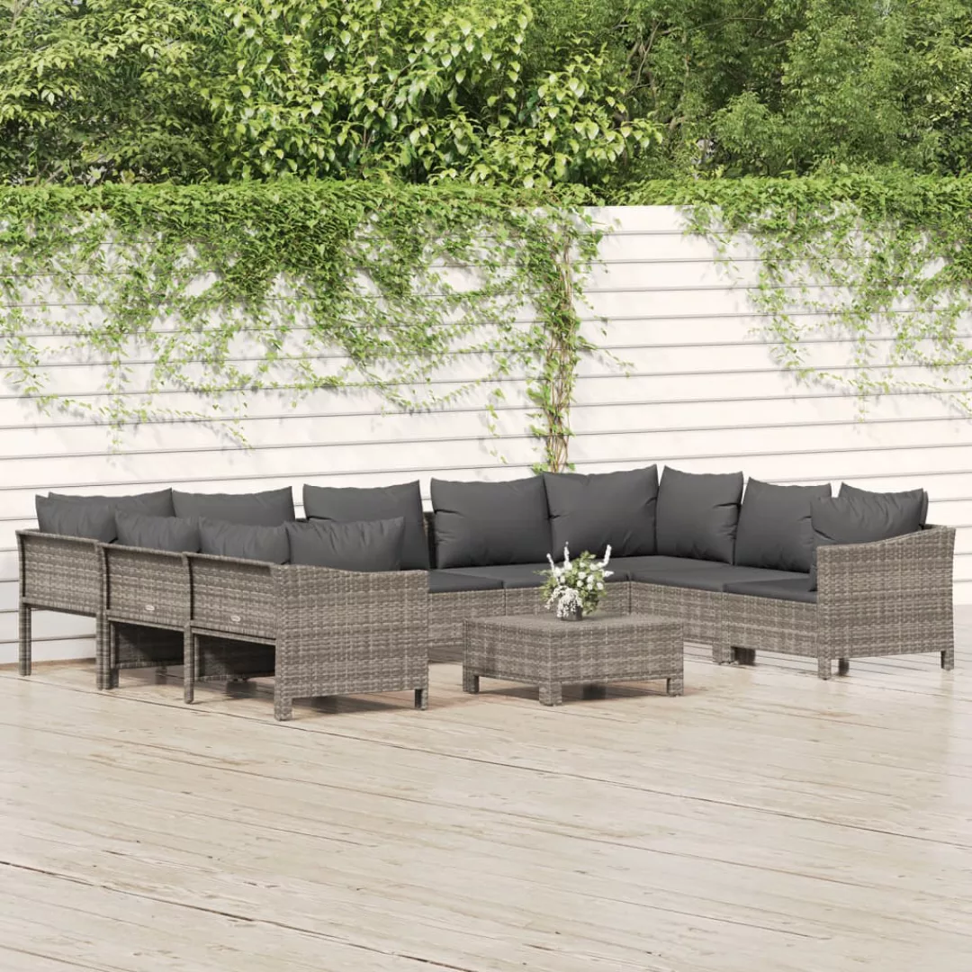 Vidaxl 10-tlg. Garten-lounge-set Mit Kissen Grau Poly Rattan günstig online kaufen