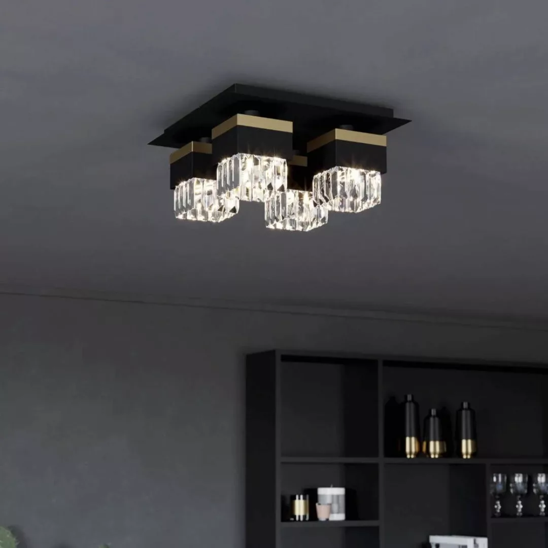 Deckenlampe Barrancas, schwarz/gold, Kristallglas günstig online kaufen