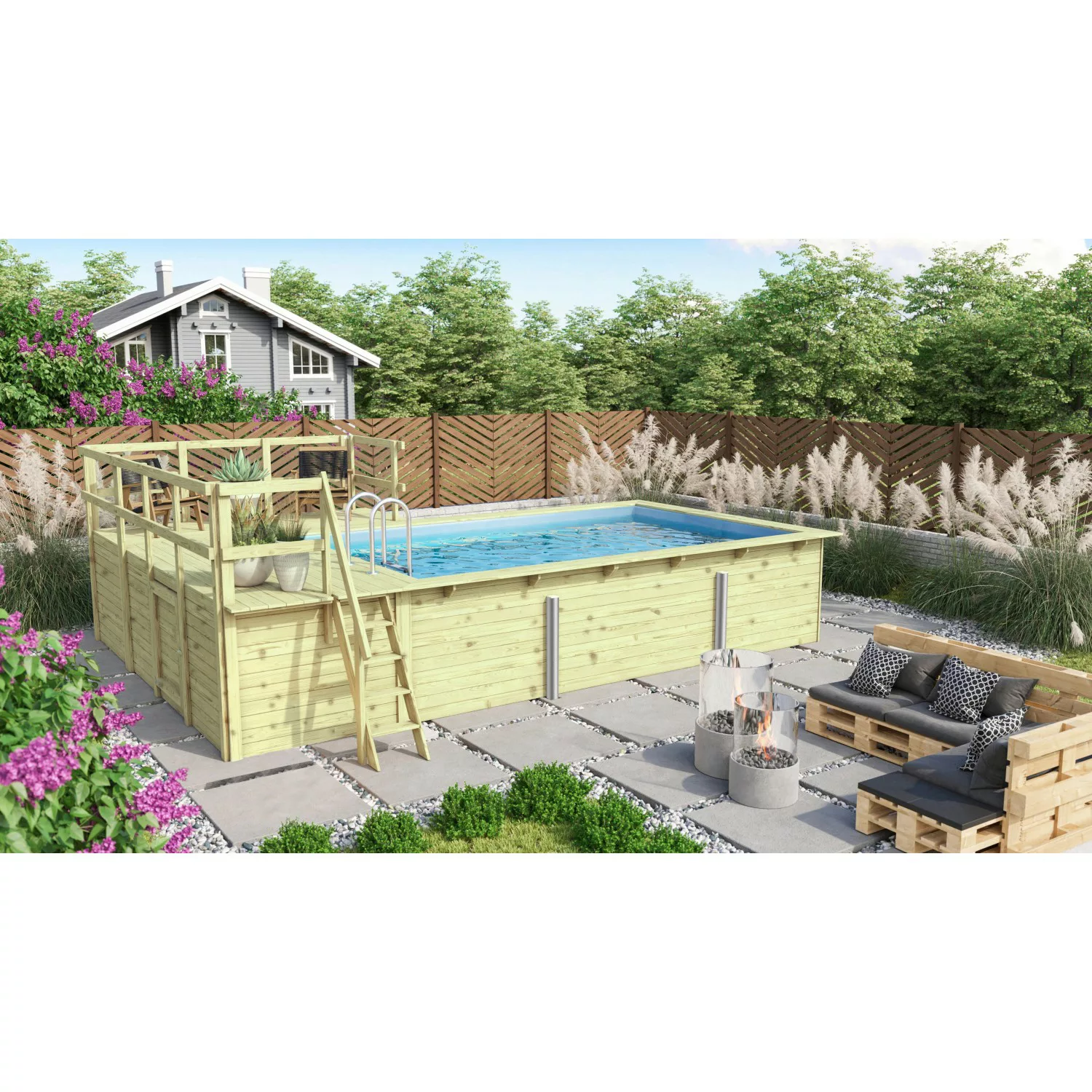 Karibu Pool Gr. 3 inkl. Terrasse + Seitenterrasse KDI Innenhülle Blau günstig online kaufen