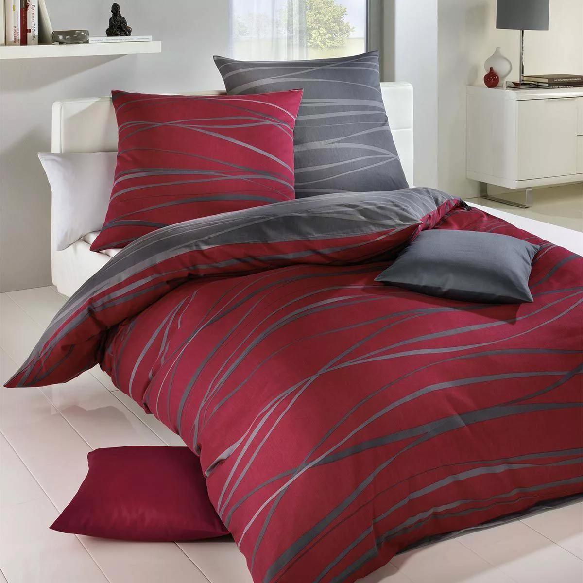 TRAUMSCHLAF Bettwäsche Bibermotion redgraphit, Biber, 2 günstig online kaufen