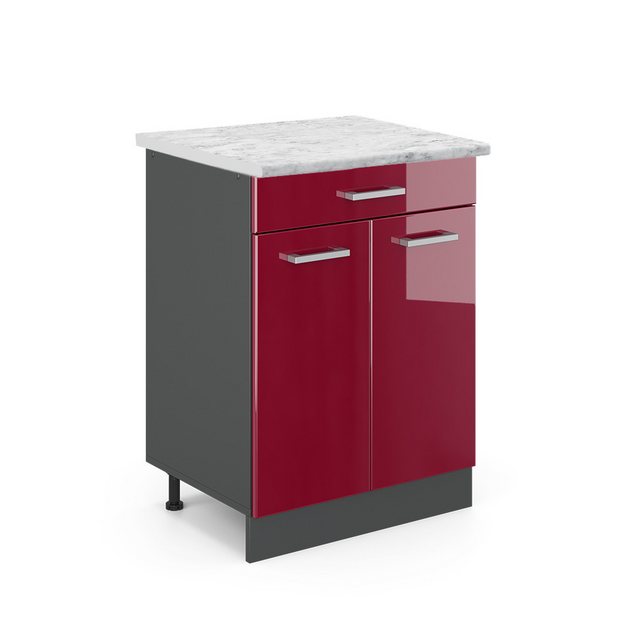 Vicco Unterschrank R-Line, Bordeaux Hochglanz/Anthrazit, 80 cm AP Marmor günstig online kaufen