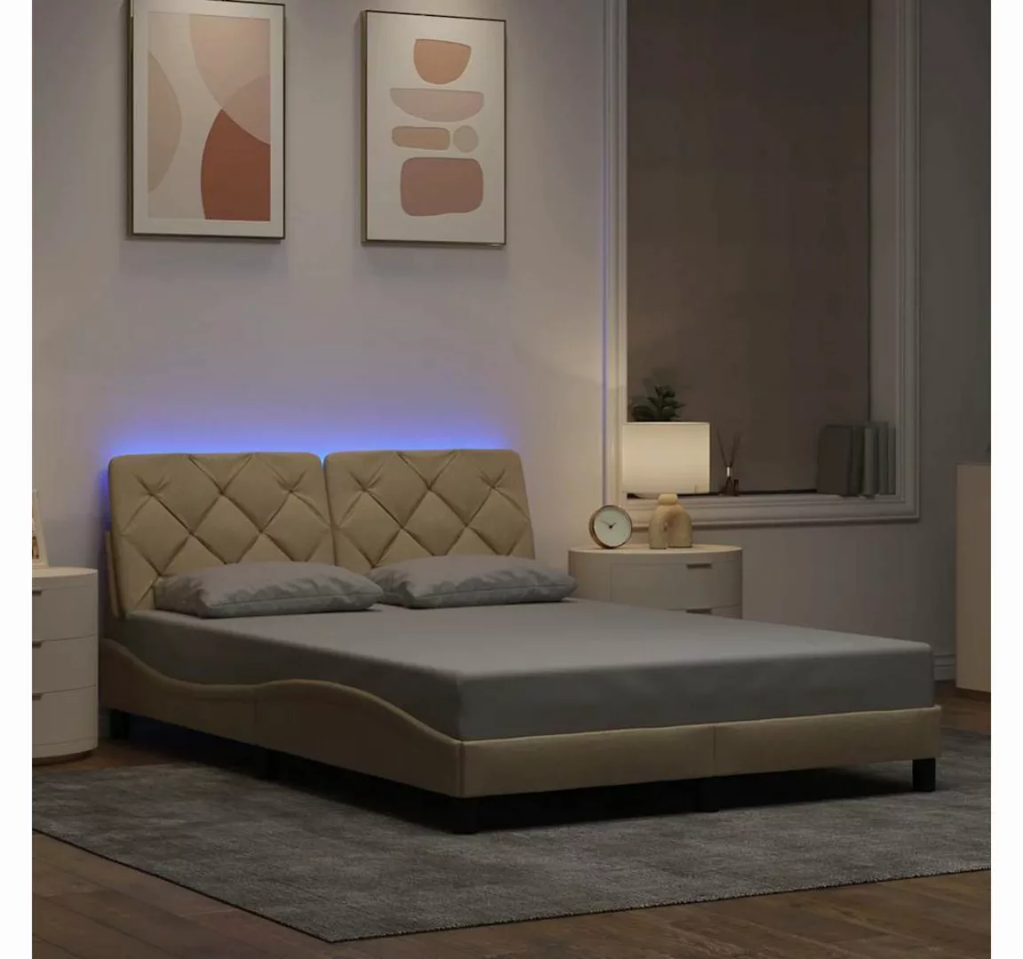 vidaXL Bett, Bettgestell mit LED ohne Matratze Creme 120x200 cm Stoff günstig online kaufen