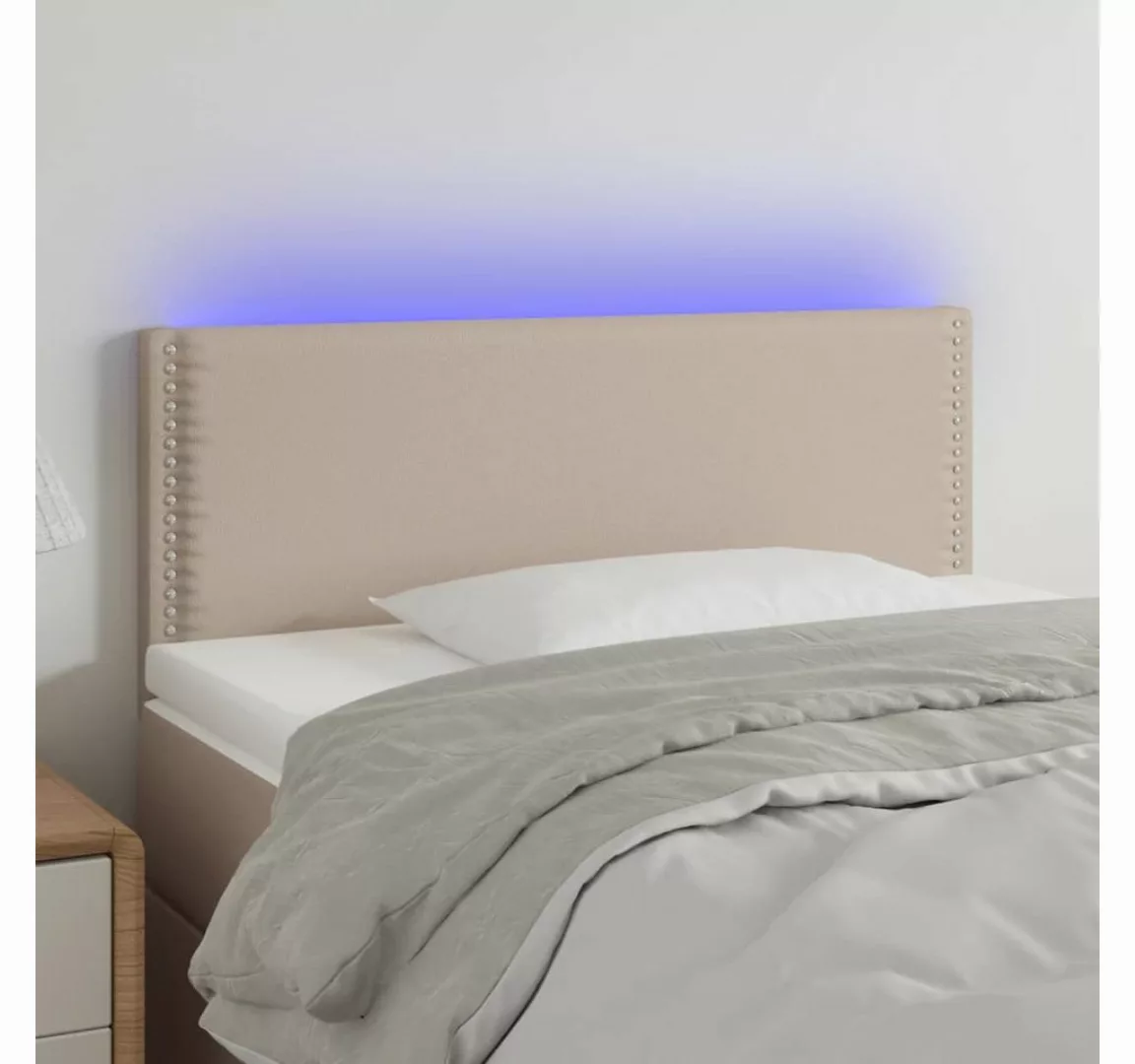 vidaXL Bett, LED Kopfteil Cappuccino-Braun 90x5x78/88 cm Kunstleder günstig online kaufen