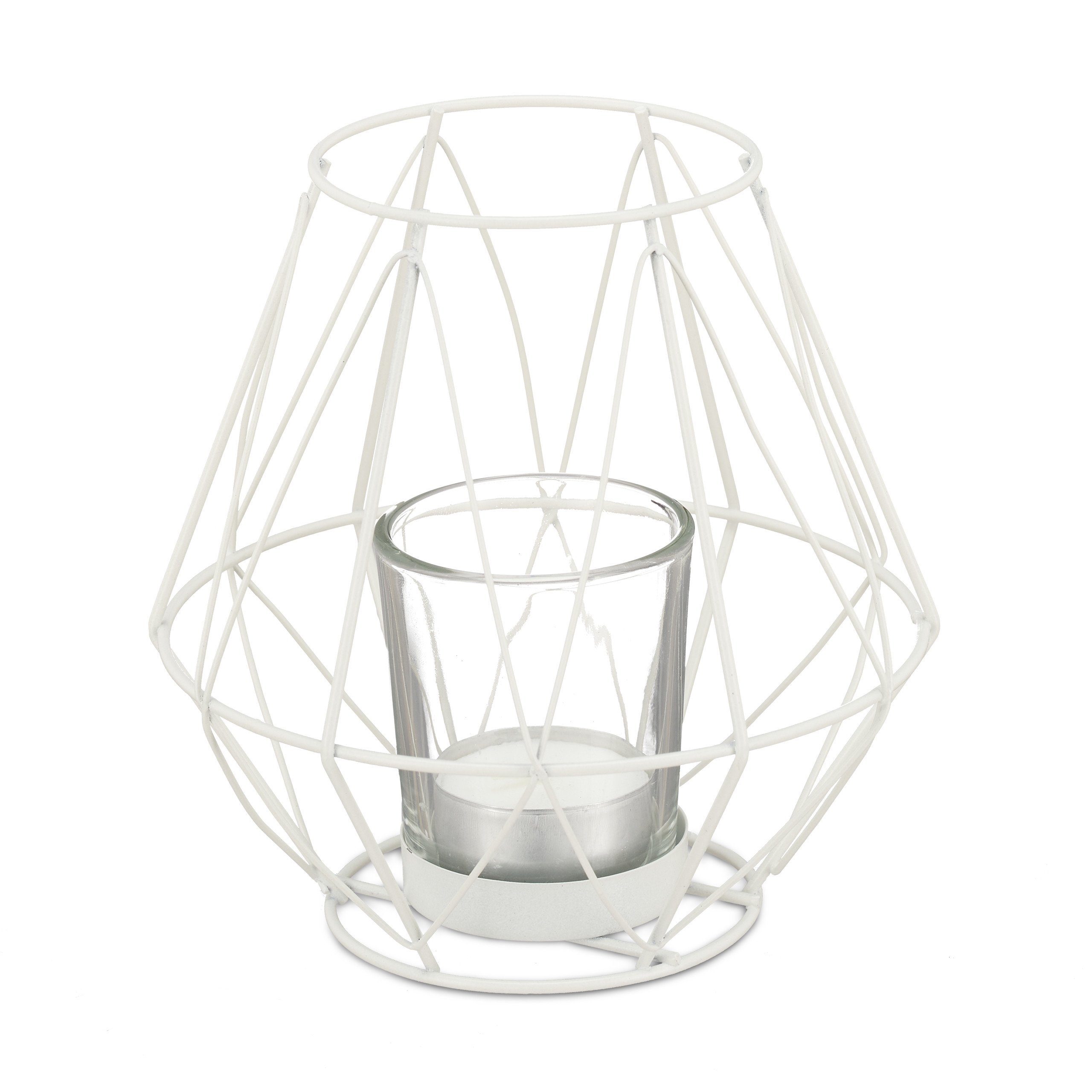 relaxdays Teelichthalter Geometrischer Teelichthalter, Weiß günstig online kaufen